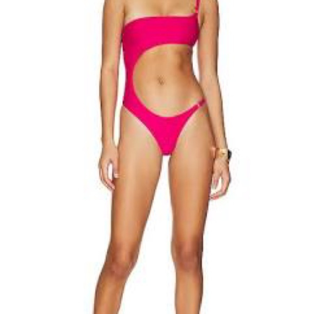 Camila Coelho Fuchsia One-Shoulder Swimsuit